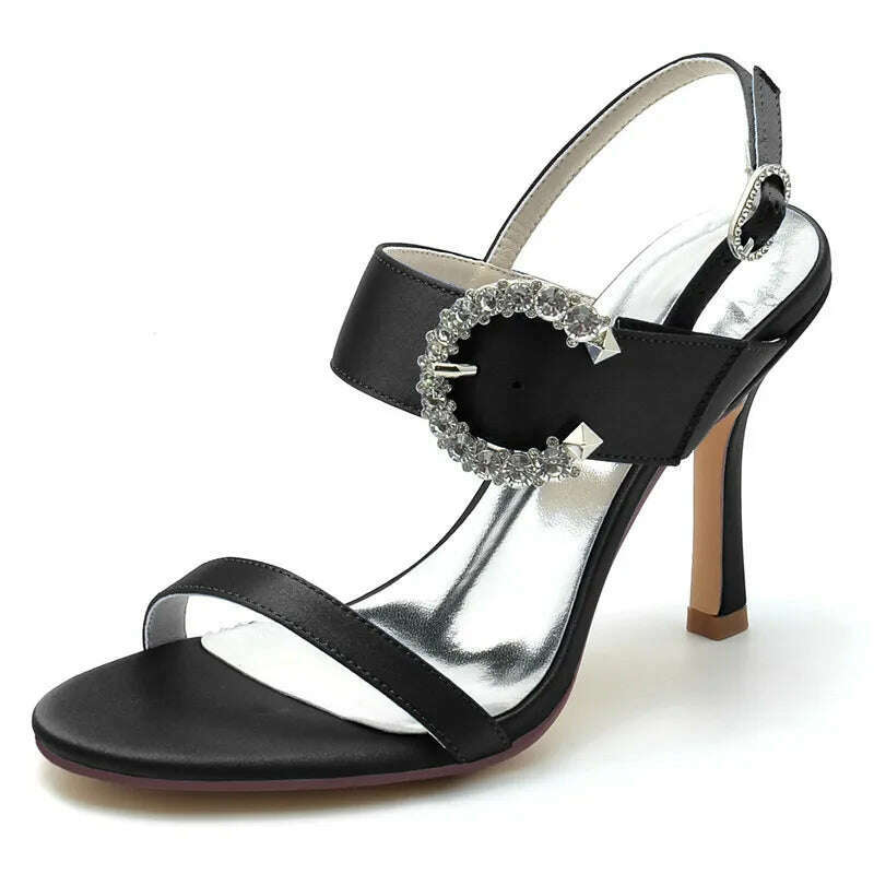 KIMLUD, High Heel Wedding Sandals Shoes Women Open Toe Ankle Buckle Strap Satin Evening Formal Bridal Party Dress Heeled Sandals Summer, Black / 11.5, KIMLUD APPAREL - Womens Clothes