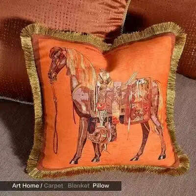 KIMLUD, High Precision Velvet Fabric Luxury Orange Horse Series Home Sofa Cushion Cover Pillowcase Without Core for Living Room Bedroom, 45x45cm / Chenille Horse, KIMLUD APPAREL - Womens Clothes