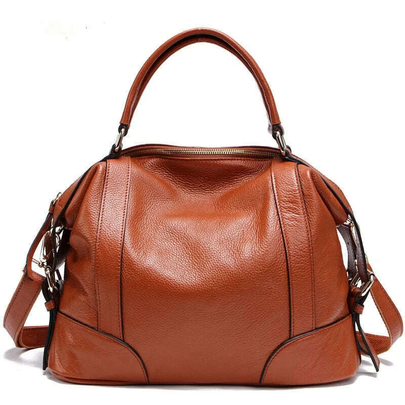 KIMLUD, High Quality A4 Top Grain Cowhide Genuine Leather Women Handbag Shoulder Messenger Bag Fashion Tote Purse Brown Blue Black M1006, brown-big, KIMLUD APPAREL - Womens Clothes