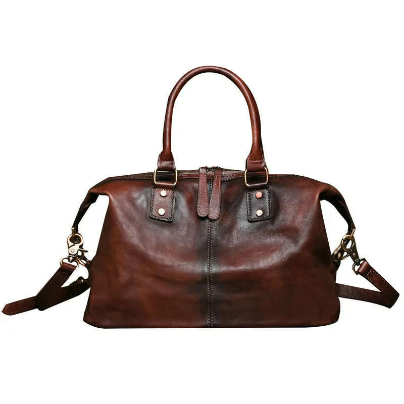 KIMLUD, High Quality A4 Vintage Brown Coffee Full Grain Genuine Leather Women Handbag Cowhide Shoulder Messenger Bag Female Purse M022, KIMLUD Womens Clothes