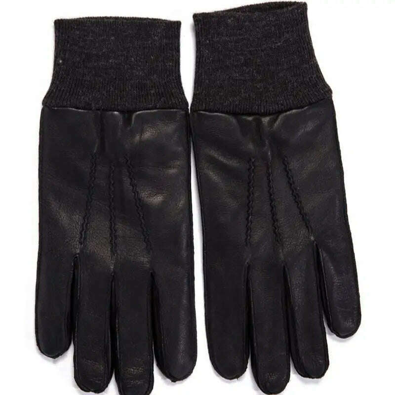 KIMLUD, High Quality Autumn Winter Men 100% Geniune Sheepskin Leather Gloves Warm Male Windproof Driving Mittens S2614, KIMLUD Womens Clothes