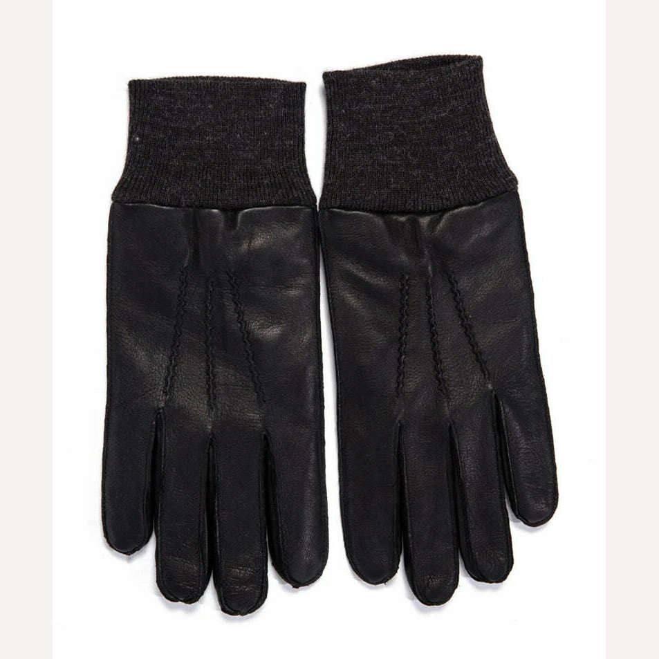 KIMLUD, High Quality Autumn Winter Men 100% Geniune Sheepskin Leather Gloves Warm Male Windproof Driving Mittens S2614, All Black / S, KIMLUD APPAREL - Womens Clothes