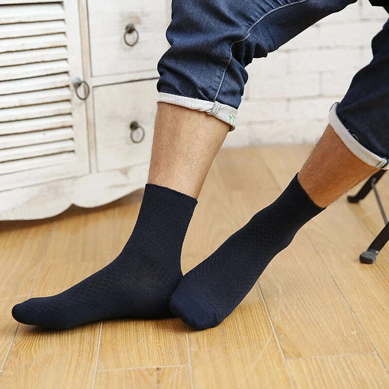 KIMLUD, High Quality Bamboo Fiber Men's Socks 5Pairs/Lot New Classic Business Long Socks Summer Winter Casual Man Dress SockSize EU38-45, KIMLUD Womens Clothes