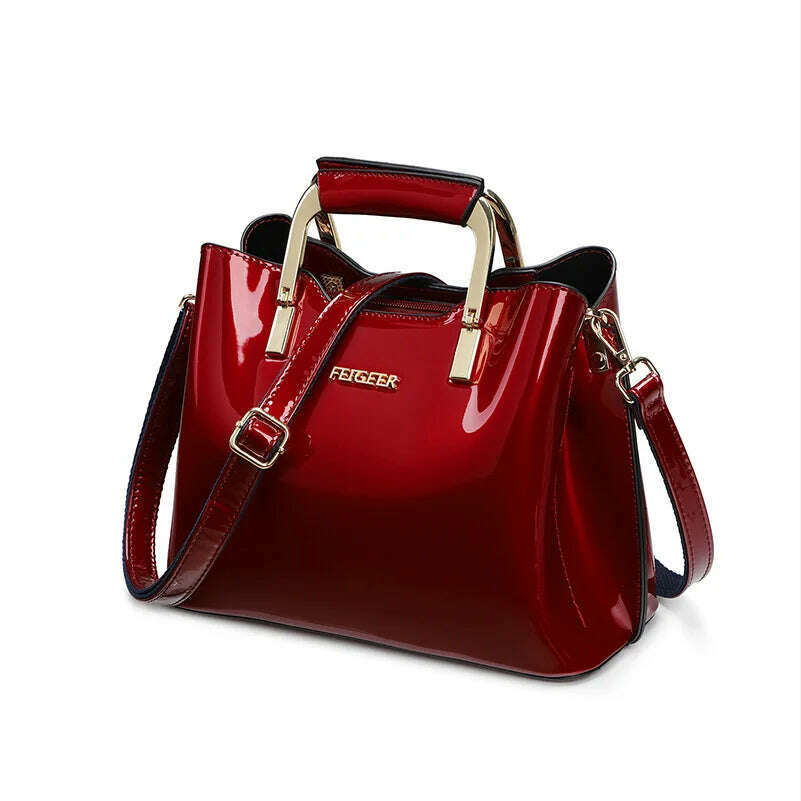 KIMLUD, High Quality Bright Patent Leather Women Bags Luxury Designer Purses And Handbags Female Green Shoulder Bag Ladies Hand Bag Tote, Burgundy Women Bags, KIMLUD APPAREL - Womens Clothes