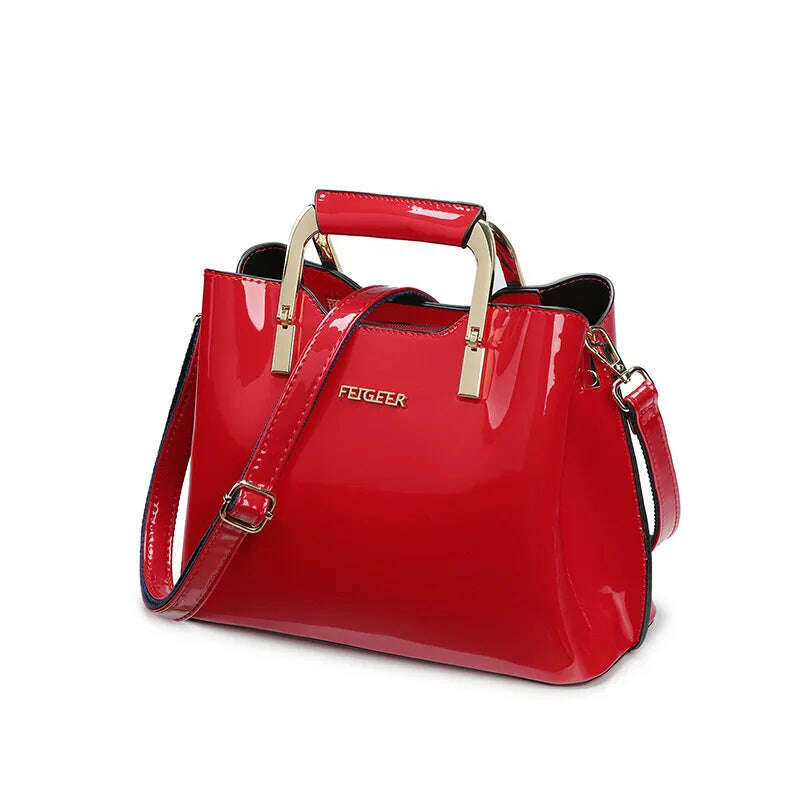 KIMLUD, High Quality Bright Patent Leather Women Bags Luxury Designer Purses And Handbags Female Green Shoulder Bag Ladies Hand Bag Tote, Red Women Bags, KIMLUD APPAREL - Womens Clothes