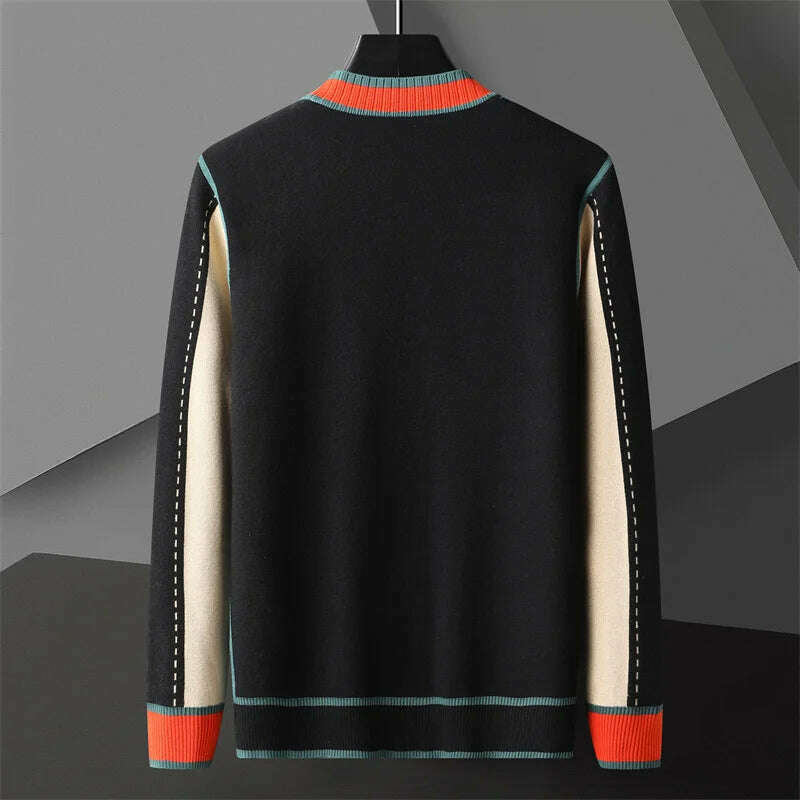 KIMLUD, High Quality Contrasting Colors Line Decoration Knitting Cardigan Man Long Sleeve Slim Fit Sweater Cardigan Male Garment Coat, KIMLUD Womens Clothes