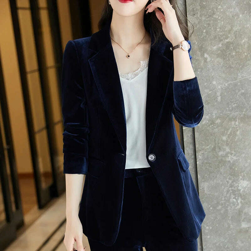 KIMLUD, High Quality Fabric Velvet Formal Women Business Suits OL Styles Professional Pantsuits Office Work Wear Autumn Winter Blazers, KIMLUD Womens Clothes