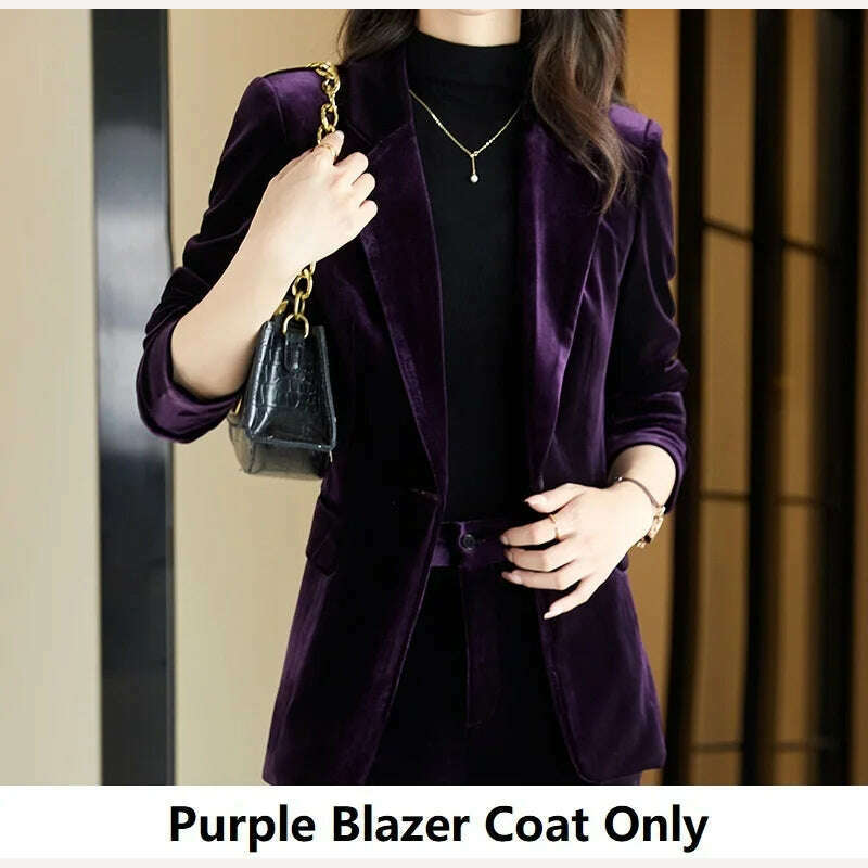 High Quality Fabric Velvet Formal Women Business Suits OL Styles Professional Pantsuits Office Work Wear Autumn Winter Blazers - KIMLUD