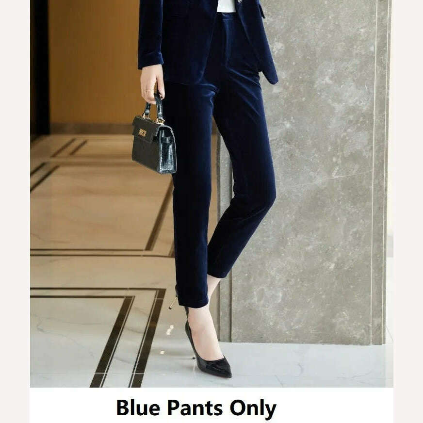 High Quality Fabric Velvet Formal Women Business Suits OL Styles Professional Pantsuits Office Work Wear Autumn Winter Blazers - KIMLUD