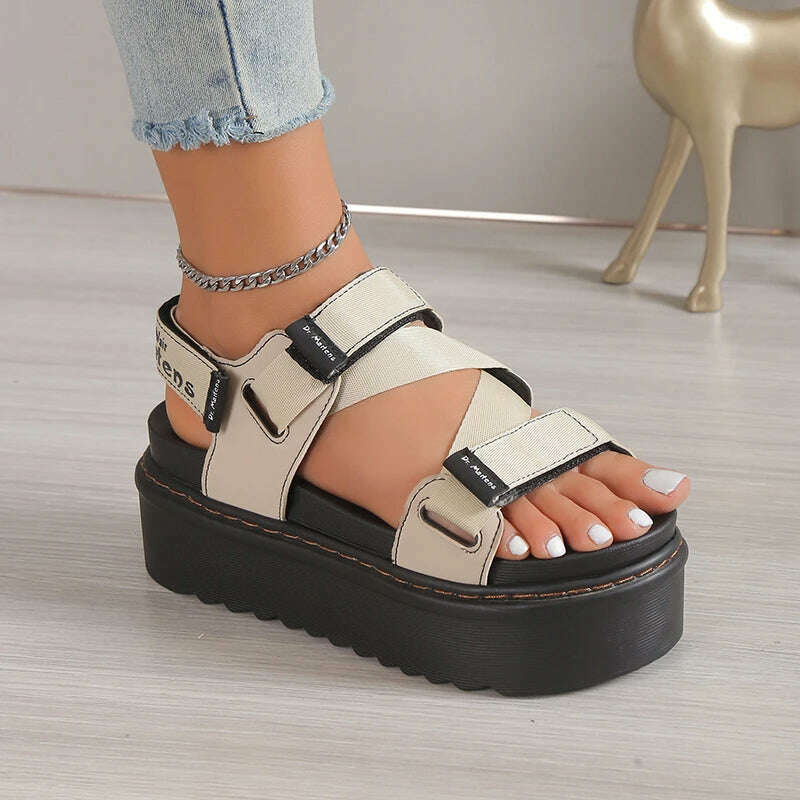 KIMLUD, High Quality Ladies Shoes Buckle Strap Women's Sandals Party Sandals Women Round Toe Shoe Female Platform Sandal shark sandals, off white / 36, KIMLUD APPAREL - Womens Clothes