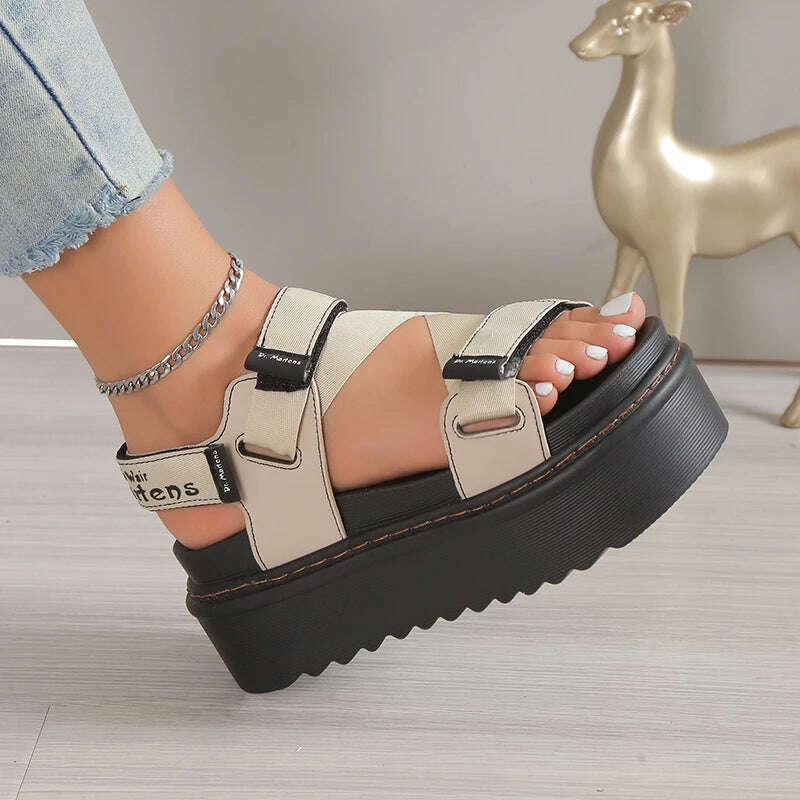 KIMLUD, High Quality Ladies Shoes Buckle Strap Women's Sandals Party Sandals Women Round Toe Shoe Female Platform Sandal shark sandals, KIMLUD Womens Clothes