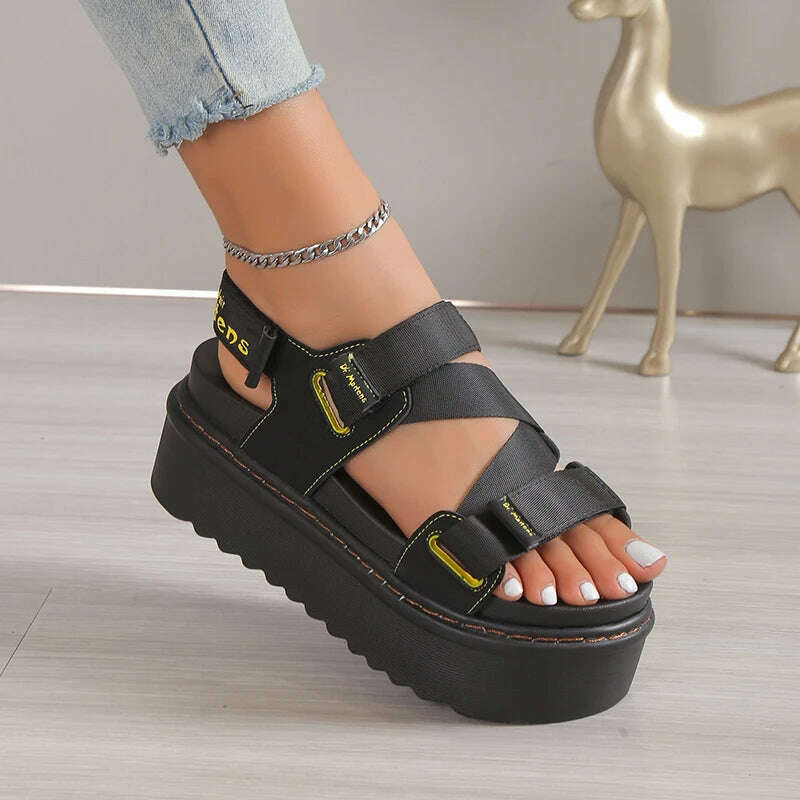 KIMLUD, High Quality Ladies Shoes Buckle Strap Women's Sandals Party Sandals Women Round Toe Shoe Female Platform Sandal shark sandals, Black / 43, KIMLUD APPAREL - Womens Clothes