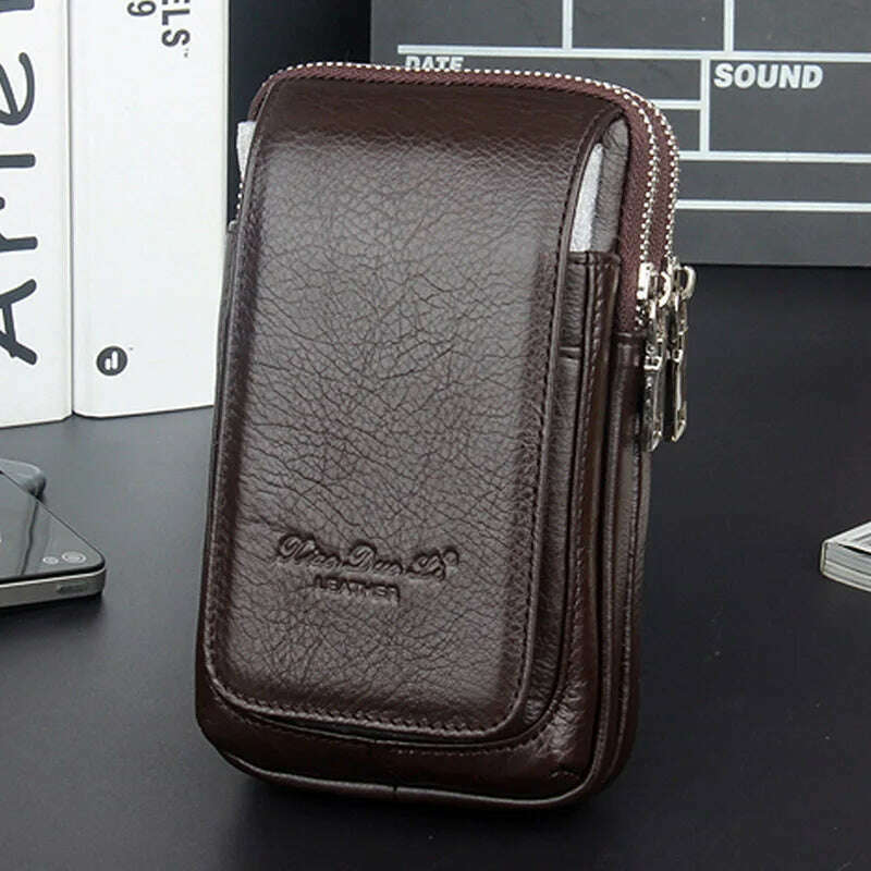 KIMLUD, High Quality Men Genuine Leather Waist Pack Bag Coin Cigarette Purse Pocket Pouch Belt Bum Cell/Mobile Phone Case Fanny Bags, Vertical Coffee S, KIMLUD APPAREL - Womens Clothes