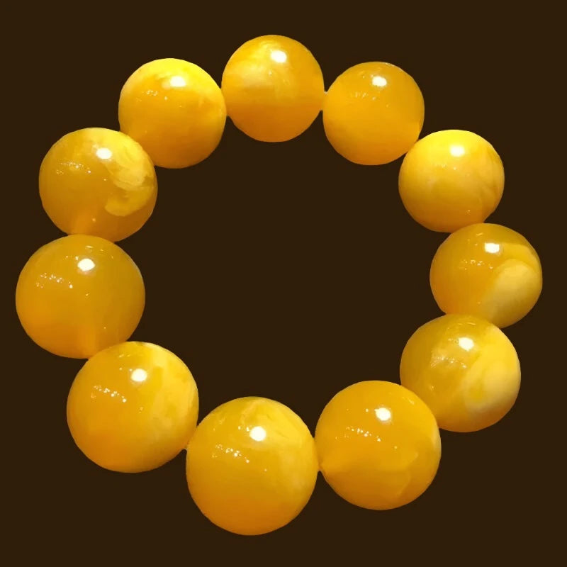 KIMLUD, High Quality Natural Baltic Amber Elastic Large Bracelet Men Women Yellow Old Beeswax Beads Beaded Bracelets Jewelry Accessories, KIMLUD Womens Clothes