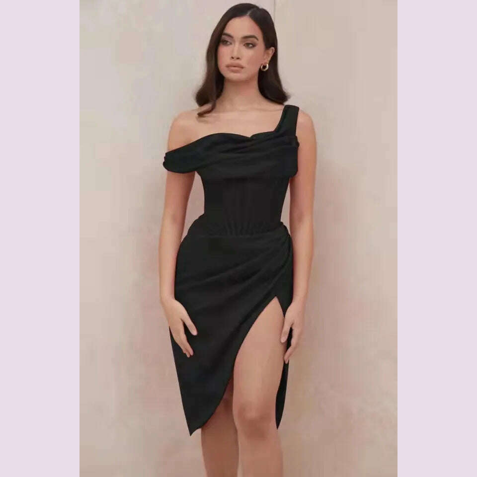 KIMLUD, High Quality Satin Bodycon Dress Elegant Women Party Dress 2021 Red Off The Shoulder Sexy Dress Celebrity Evening Night Dresses, black / S, KIMLUD APPAREL - Womens Clothes