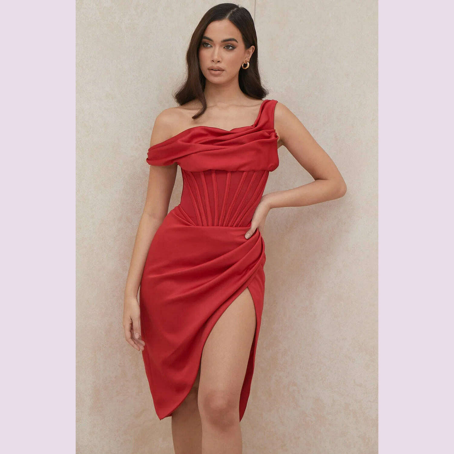 KIMLUD, High Quality Satin Bodycon Dress Elegant Women Party Dress 2021 Red Off The Shoulder Sexy Dress Celebrity Evening Night Dresses, KIMLUD Womens Clothes