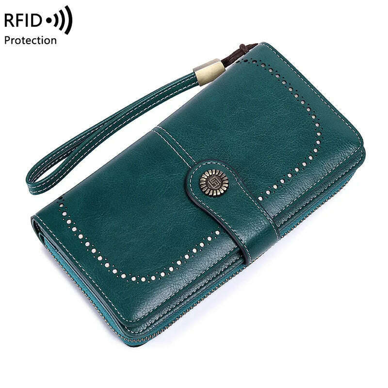 KIMLUD, High Quality Women Wallet RFID Anti-theft Leather Wallets For Woman Long Zipper Large Ladies Clutch Bag Female Purse Card Holder, KIMLUD Womens Clothes