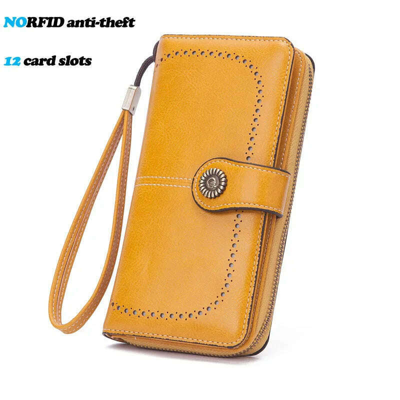 KIMLUD, High Quality Women Wallet RFID Anti-theft Leather Wallets For Woman Long Zipper Large Ladies Clutch Bag Female Purse Card Holder, KIMLUD Womens Clothes