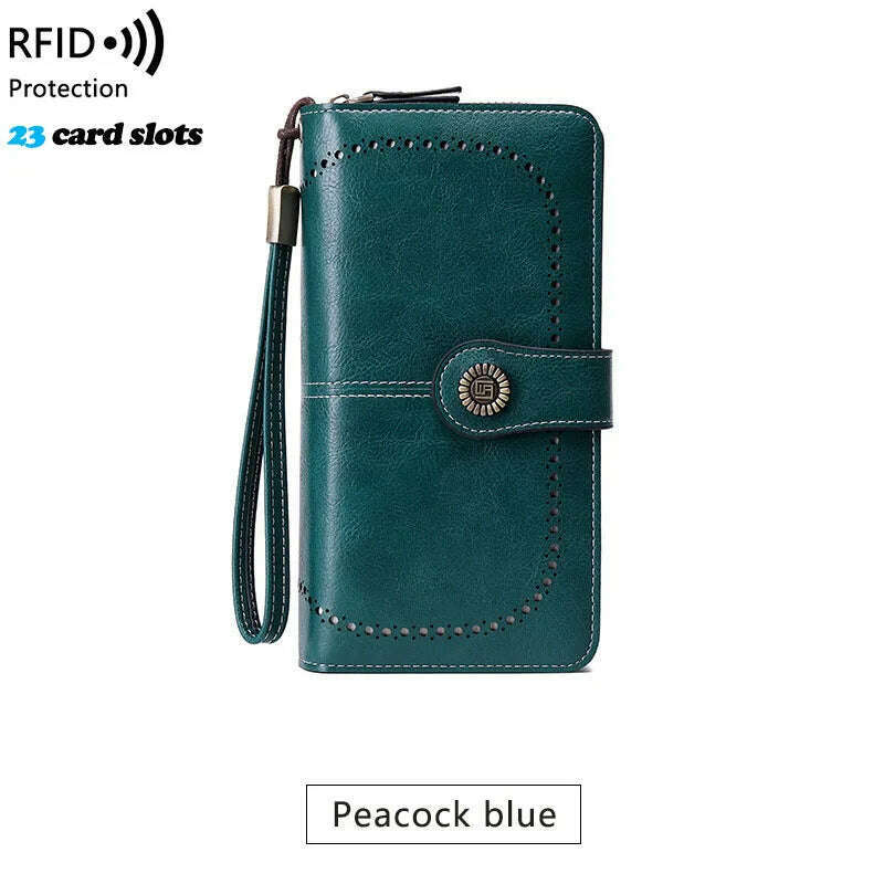 KIMLUD, High Quality Women Wallet RFID Anti-theft Leather Wallets For Woman Long Zipper Large Ladies Clutch Bag Female Purse Card Holder, KIMLUD Womens Clothes