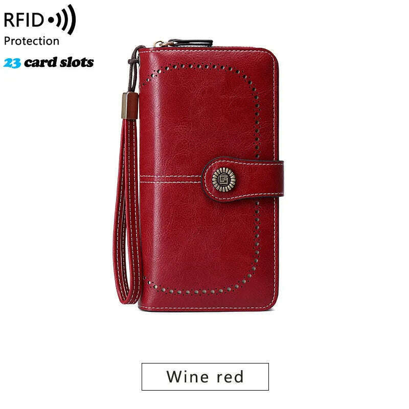 KIMLUD, High Quality Women Wallet RFID Anti-theft Leather Wallets For Woman Long Zipper Large Ladies Clutch Bag Female Purse Card Holder, Red-1, KIMLUD APPAREL - Womens Clothes