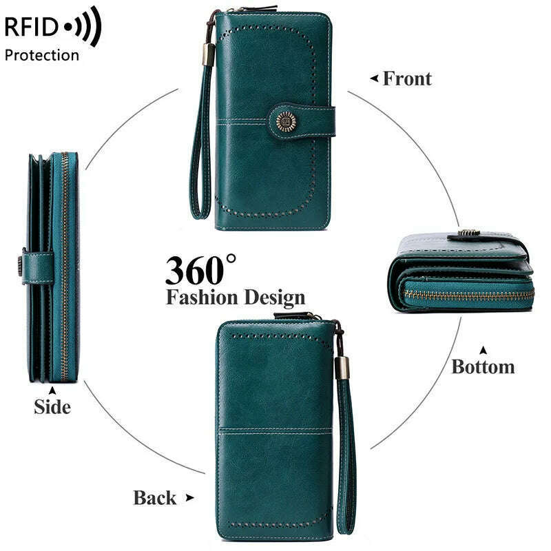 KIMLUD, High Quality Women Wallet RFID Anti-theft Leather Wallets For Woman Long Zipper Large Ladies Clutch Bag Female Purse Card Holder, KIMLUD Womens Clothes