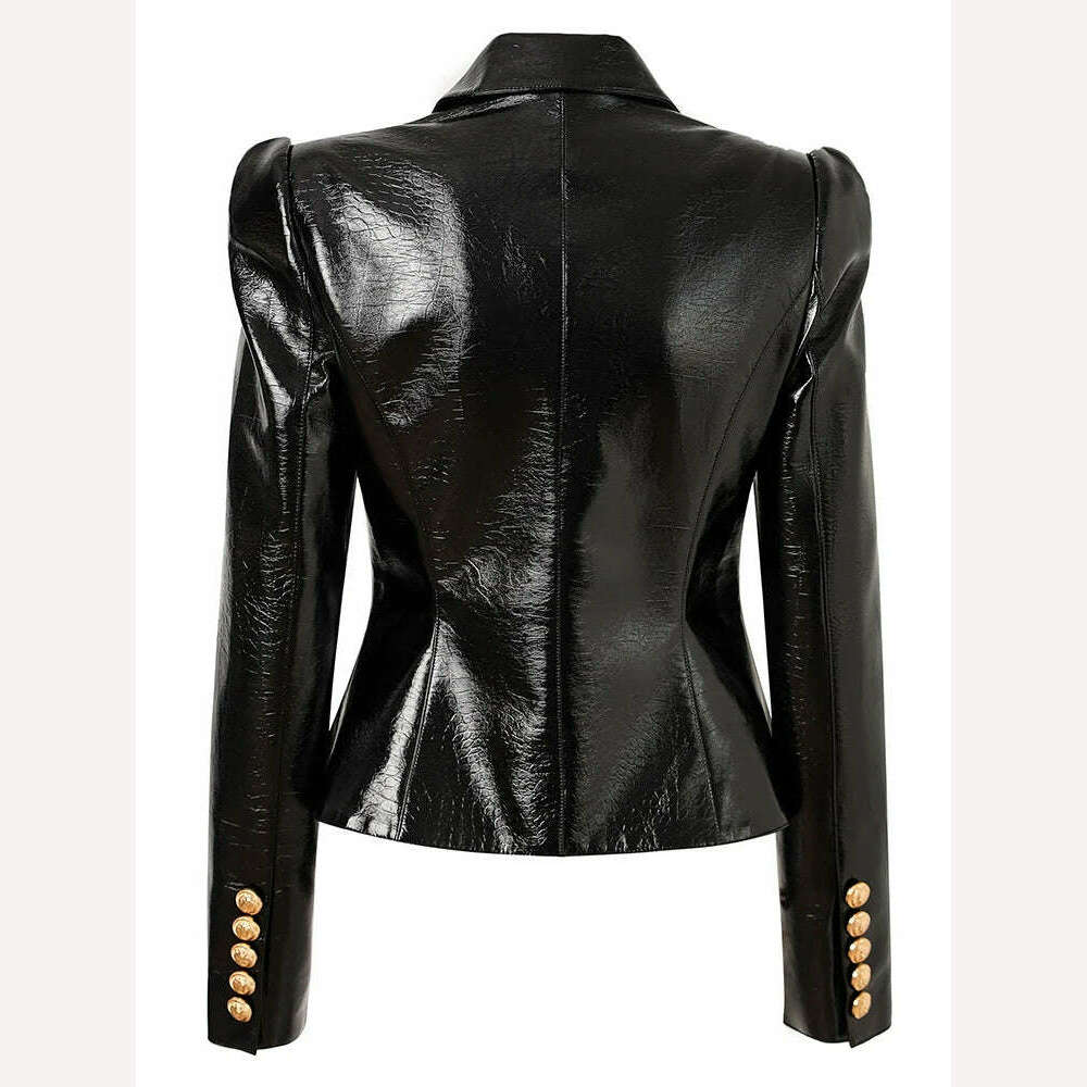 HIGH STREET 2024 Classic Baroque Designer Jacket Women's Metal Lion Buttons Double Breasted Artificial Leather Blazer - KIMLUD