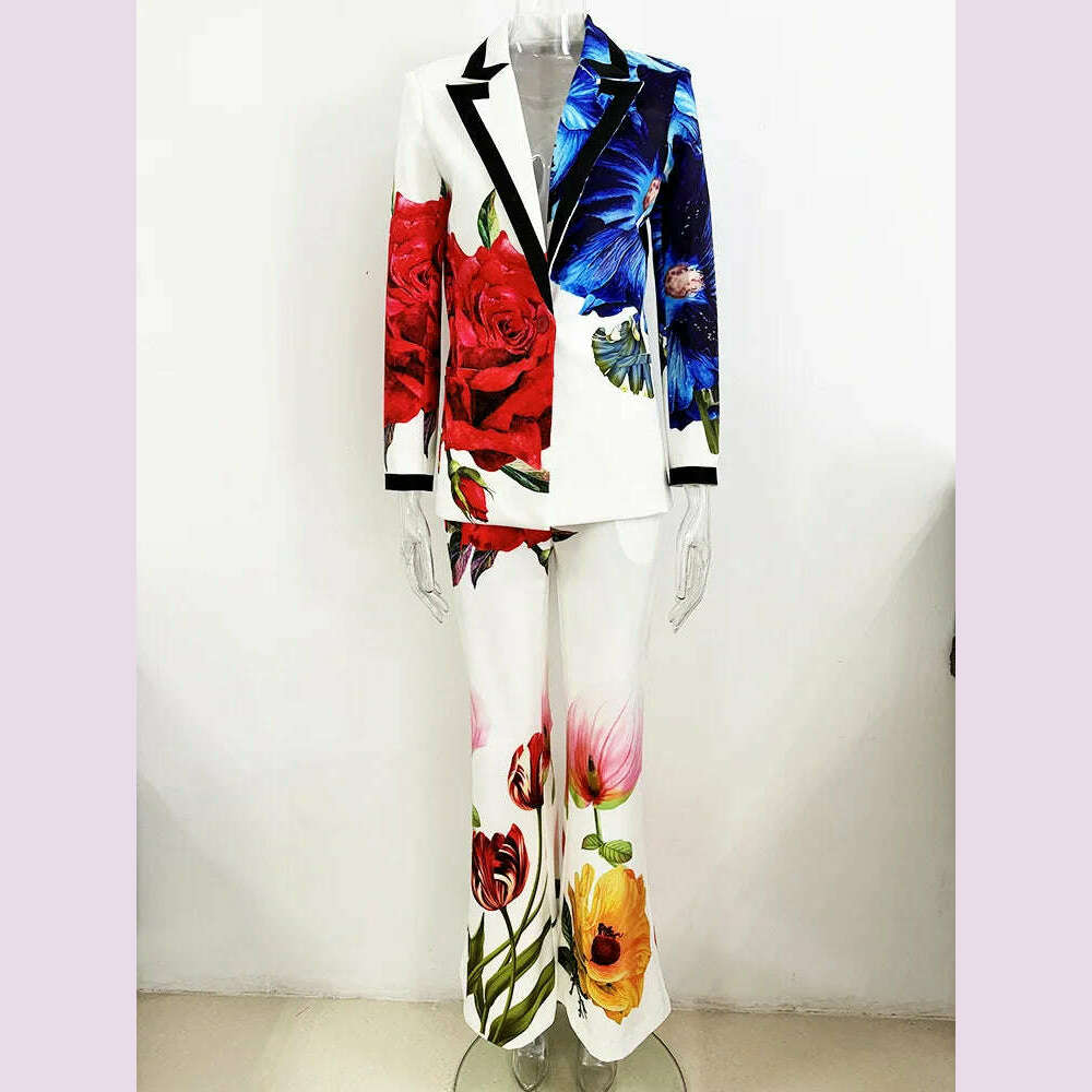 KIMLUD, HIGH STREET Newest Fashion 2024 Designer Suit Set Women's Single Button Gorgeous Floral Printed Blazer Suit Pants Set, KIMLUD Womens Clothes