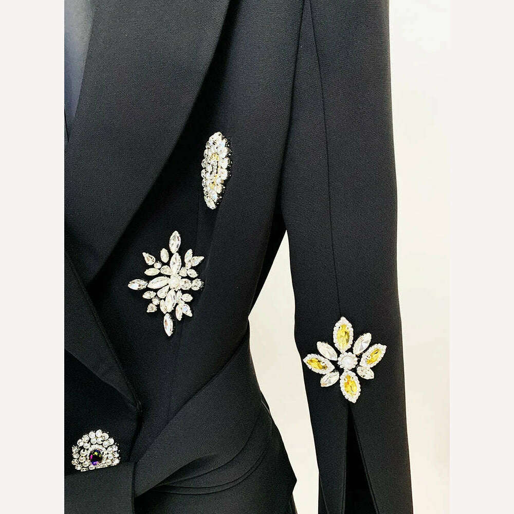 KIMLUD, HIGH STREET Newest Fashion 2024 Runway Designer Jacket Women's Crystal Rhinestone Diamonds Beaded Blazer, KIMLUD Womens Clothes