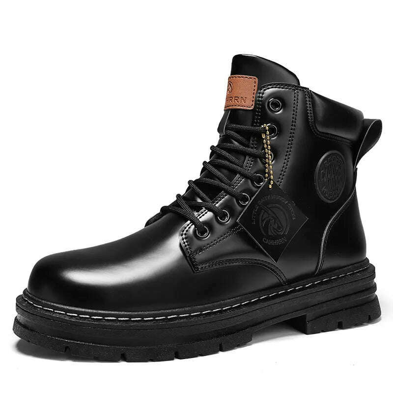 KIMLUD, High Top Boots Men Leather Shoes Fashion Motorcycle Ankle Military Boots For Men Winter Boots Man Shoes Lace-Up Botas Hombre, black   0229 / 39, KIMLUD APPAREL - Womens Clothes