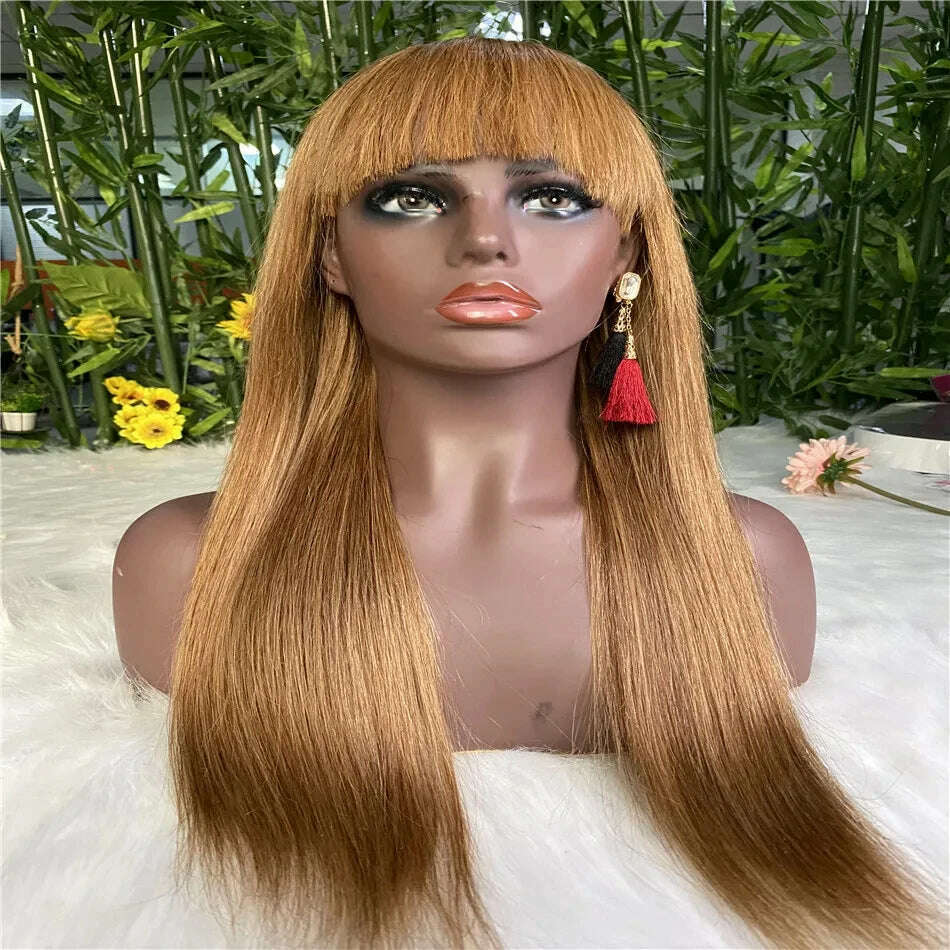 KIMLUD, Highlight Machine Made Wigs With Bangs Bone Straight Wig Human Hair Burgundy 99j Honey Blonde Colored Human Hair Wigs For Women, 30 color / CHINA / 26inches | 180%, KIMLUD APPAREL - Womens Clothes