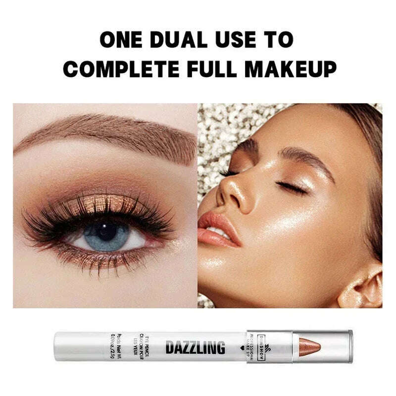 Highlighter Eyeshadow Pencil Waterproof Glitter Matte Nude Eye Shadow Lying Silkworm Makeup Pigment Cosmetics White Eyeliner Pen - KIMLUD