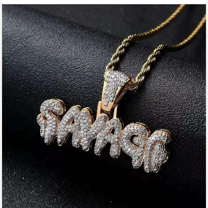 KIMLUD, Hip Hop Ice Out Alphabet Savage Pendant Necklace Cool Men Women Hip Hop Rock Rap Jewelry Gifts, A3432-Gold, KIMLUD APPAREL - Womens Clothes