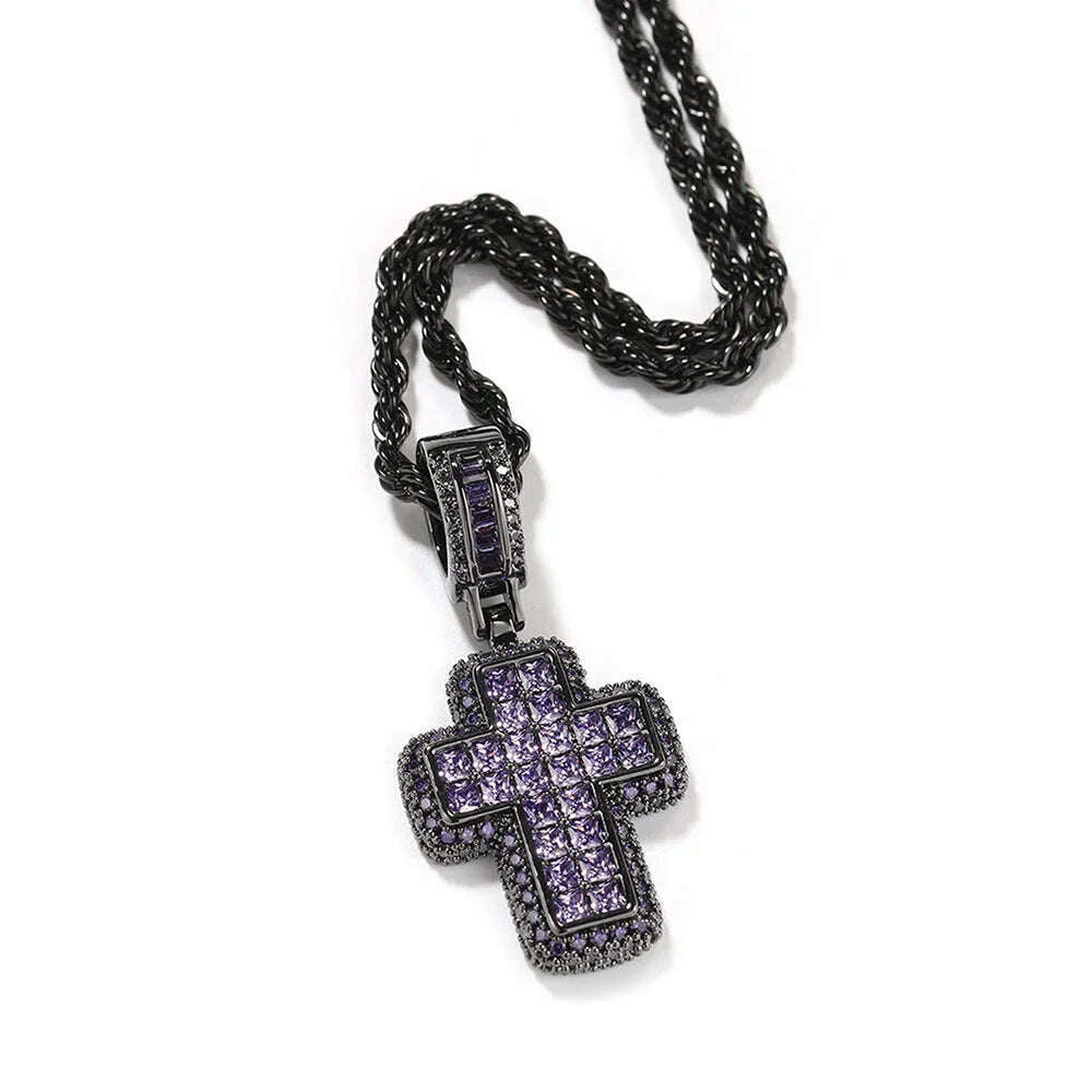 KIMLUD, Hip Hop Iced Out AAA+ Cubic Zirconia Cross Pendant Necklace Rope Stainless Steel Chain on Neck Men Male Punk Rock Jewelry OHP155, KIMLUD Womens Clothes