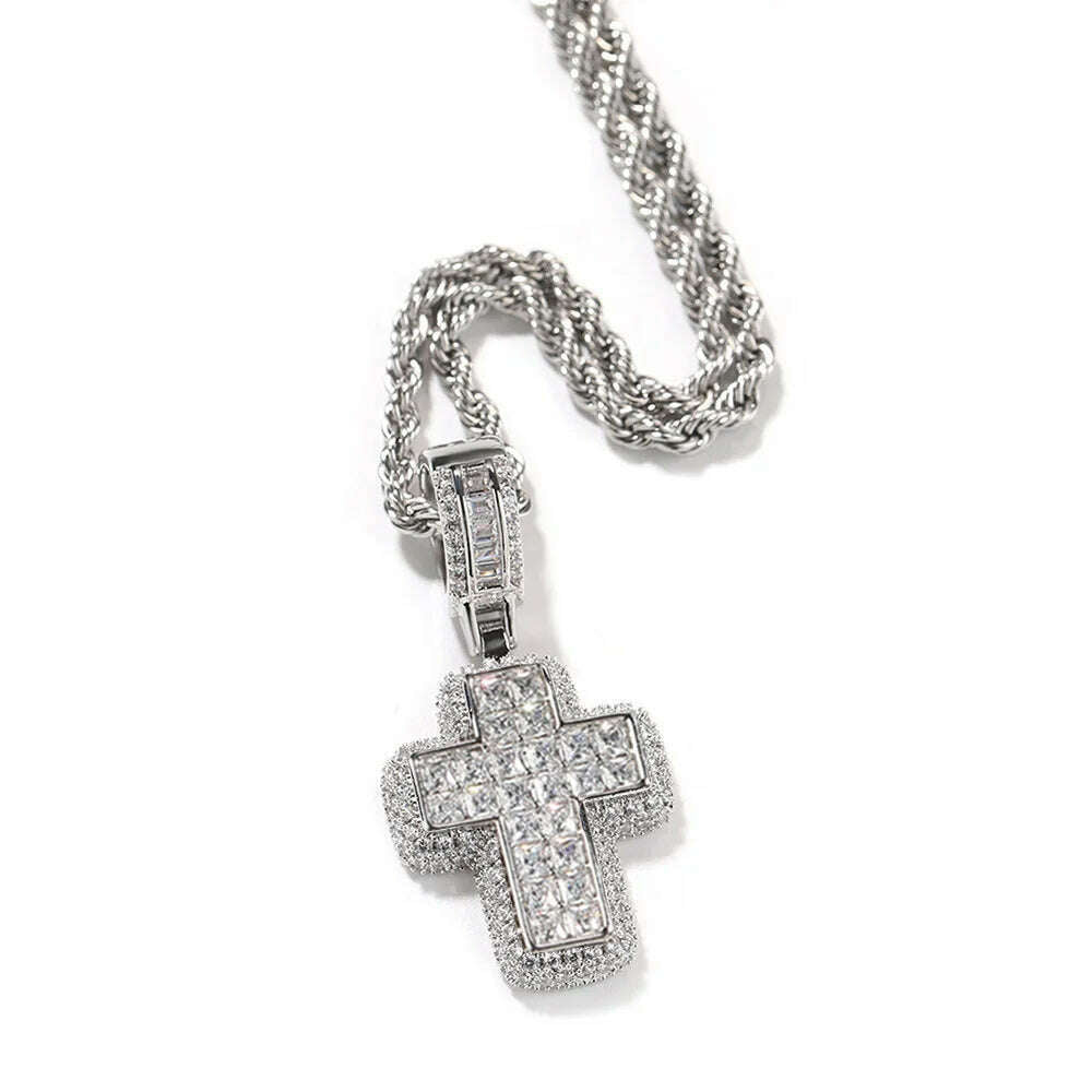 KIMLUD, Hip Hop Iced Out AAA+ Cubic Zirconia Cross Pendant Necklace Rope Stainless Steel Chain on Neck Men Male Punk Rock Jewelry OHP155, OHP155-1 / 55cm, KIMLUD APPAREL - Womens Clothes