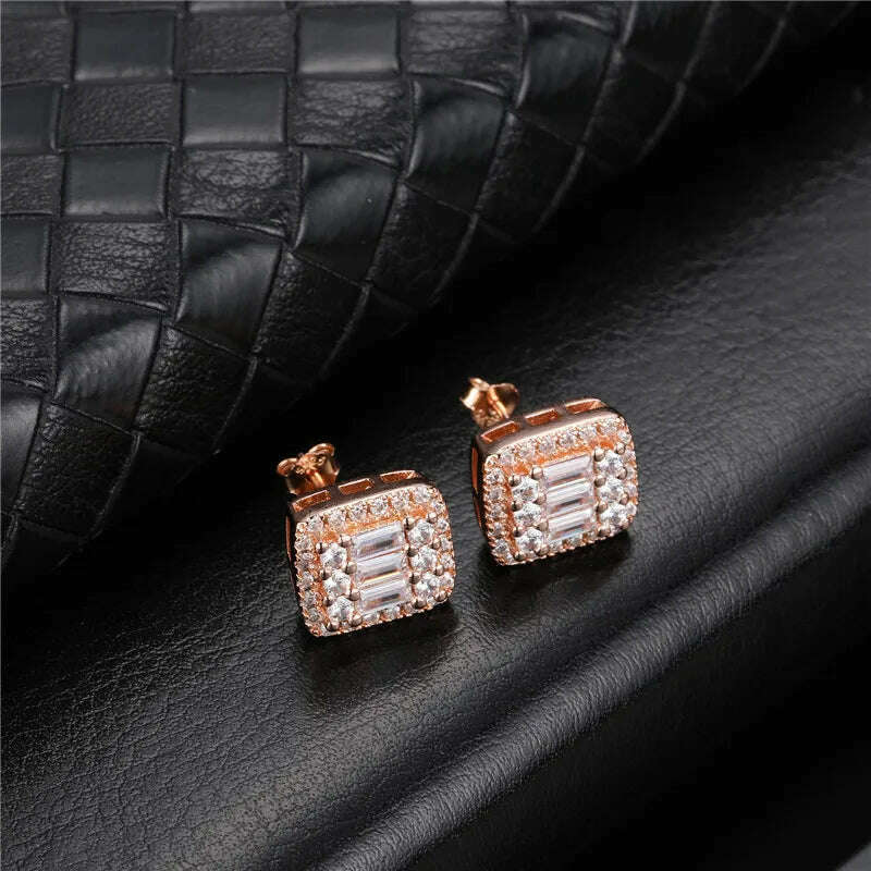 KIMLUD, Hip Micro 1Pair Heart Shape Pave Baguette Cubic Zircon Stone Ice out Stud CZ Earring Bling Copper Earrings For Women Men Jewelry, E00280R / China, KIMLUD APPAREL - Womens Clothes