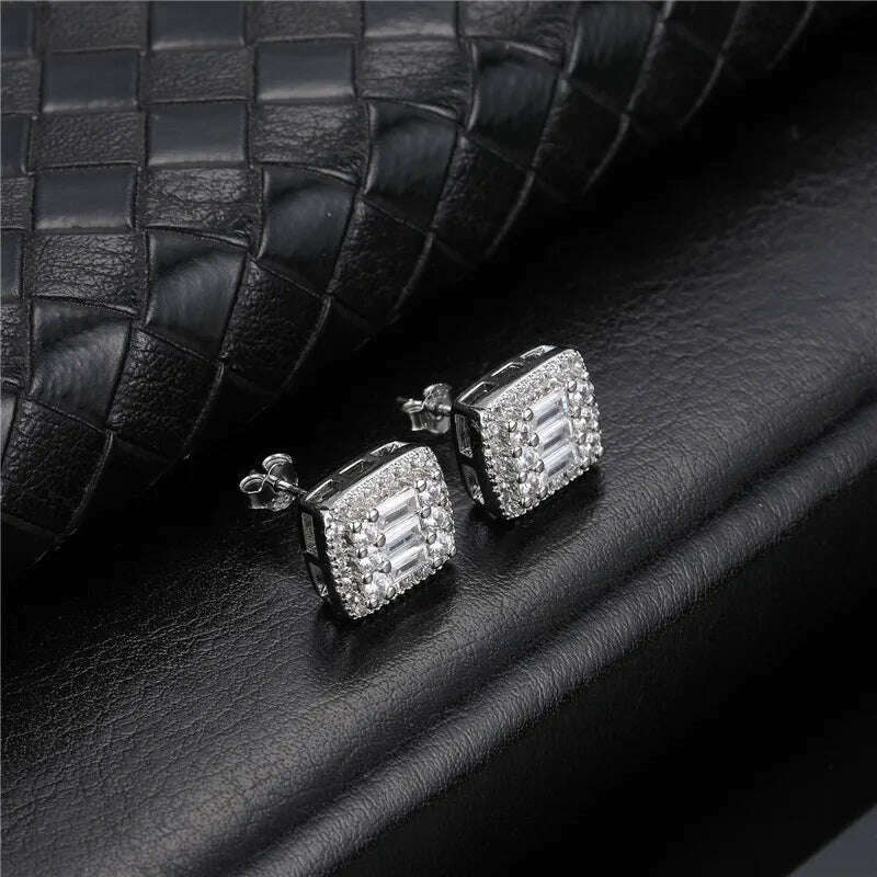 KIMLUD, Hip Micro 1Pair Heart Shape Pave Baguette Cubic Zircon Stone Ice out Stud CZ Earring Bling Copper Earrings For Women Men Jewelry, E00280S / China, KIMLUD APPAREL - Womens Clothes