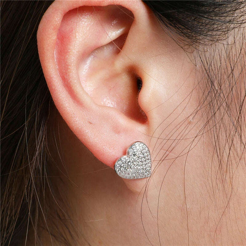 KIMLUD, Hip Micro 1Pair Heart Shape Pave Baguette Cubic Zircon Stone Ice out Stud CZ Earring Bling Copper Earrings For Women Men Jewelry, KIMLUD Womens Clothes