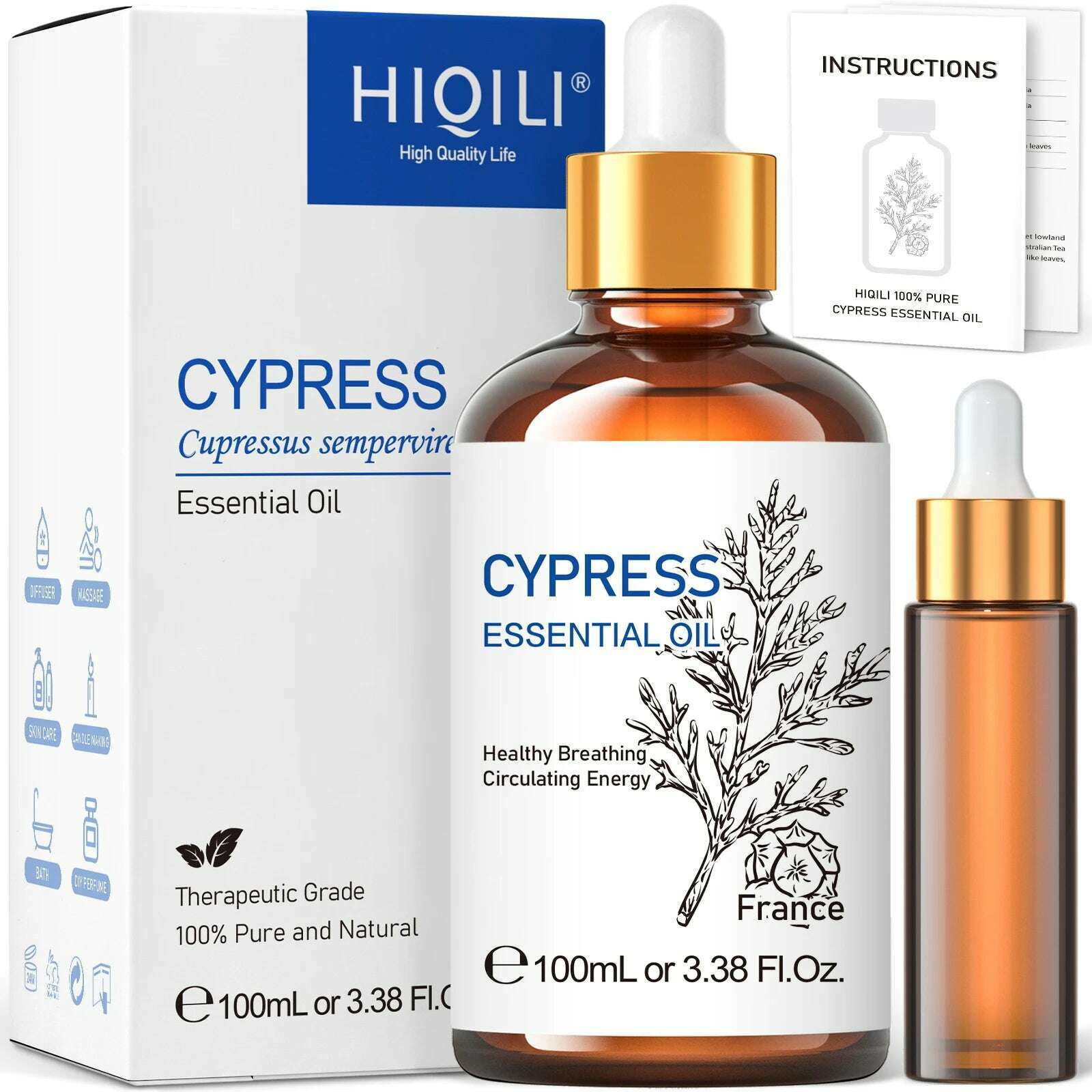 KIMLUD, HIQILI 100ML Cypress Essential Oils ,100% Pure Nature for Aromatherapy, Diffuser, Humidifier, Massage, Woody, Relieving stress, KIMLUD Womens Clothes