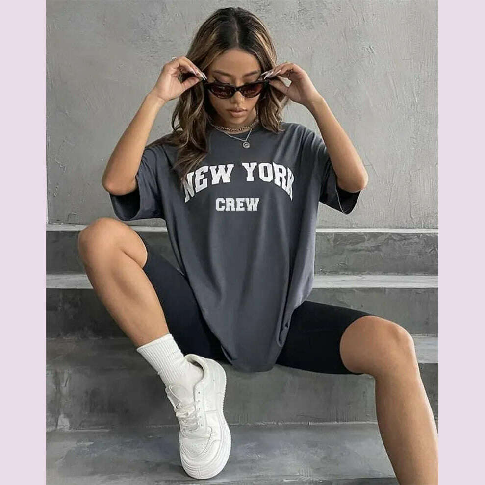 Hirsionsan Oversized Letter Graphic T-shirt Women 2023 Summer Soft O-neck Short Sleeve Tees Female Casual Loose Higt Street Top - KIMLUD