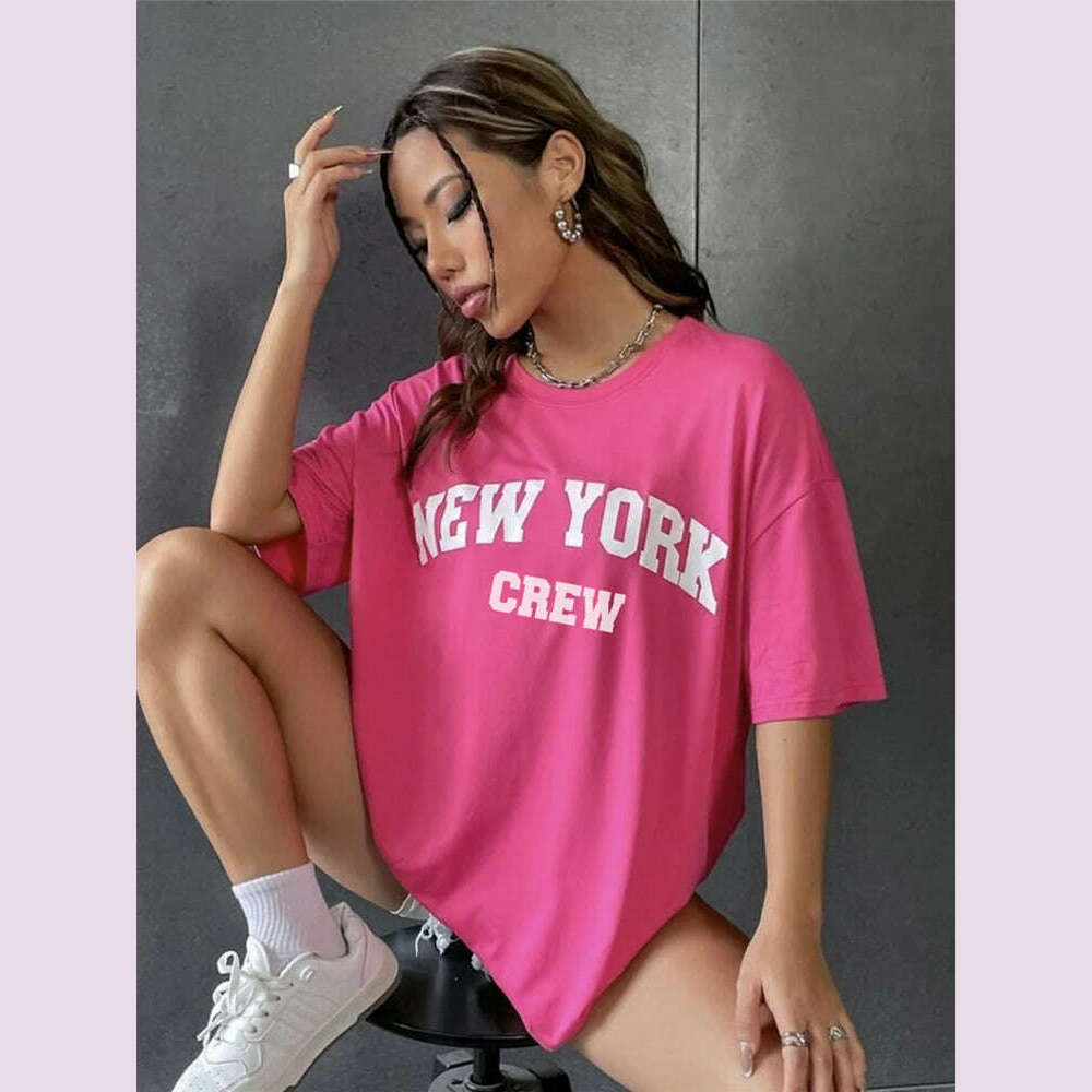 Hirsionsan Oversized Letter Graphic T-shirt Women 2023 Summer Soft O-neck Short Sleeve Tees Female Casual Loose Higt Street Top - KIMLUD