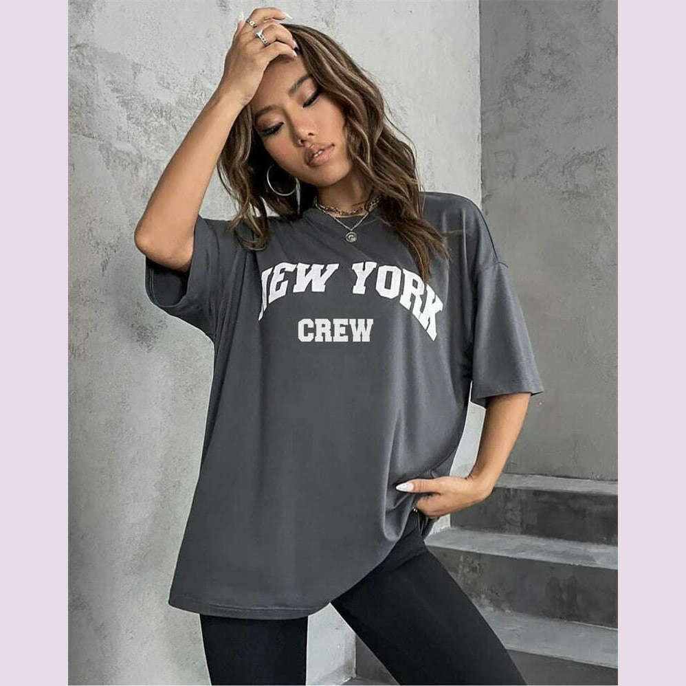 Hirsionsan Oversized Letter Graphic T-shirt Women 2023 Summer Soft O-neck Short Sleeve Tees Female Casual Loose Higt Street Top - KIMLUD