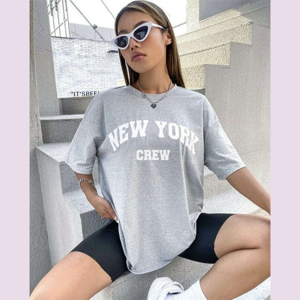 Hirsionsan Oversized Letter Graphic T-shirt Women 2023 Summer Soft O-neck Short Sleeve Tees Female Casual Loose Higt Street Top - KIMLUD