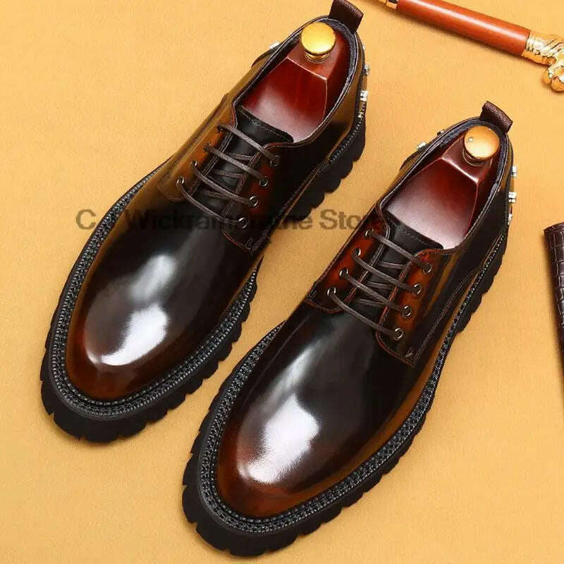 KIMLUD, HKDQ Men's Oxfords Genuine Leather Male Wedding Party Dress Shoes For Men Round Head Lace-Up Office Suit Formal Derby Shoes, KIMLUD Womens Clothes