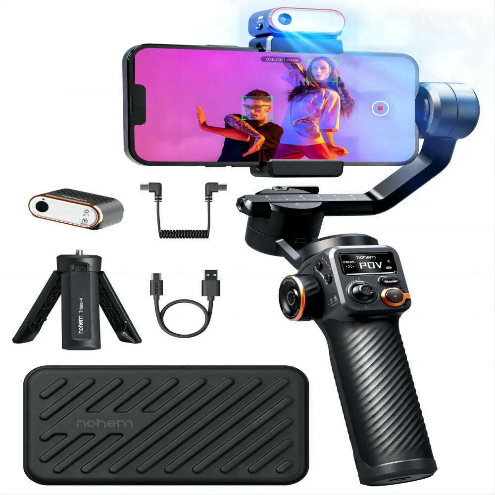 Hohem-iSteady M6 Kit Gimbal for Smartphone, 3-Axis Gimbal, AI Tracker, Fill Light, for iPhone 15 Pro Max and Android Stabilizer - KIMLUD