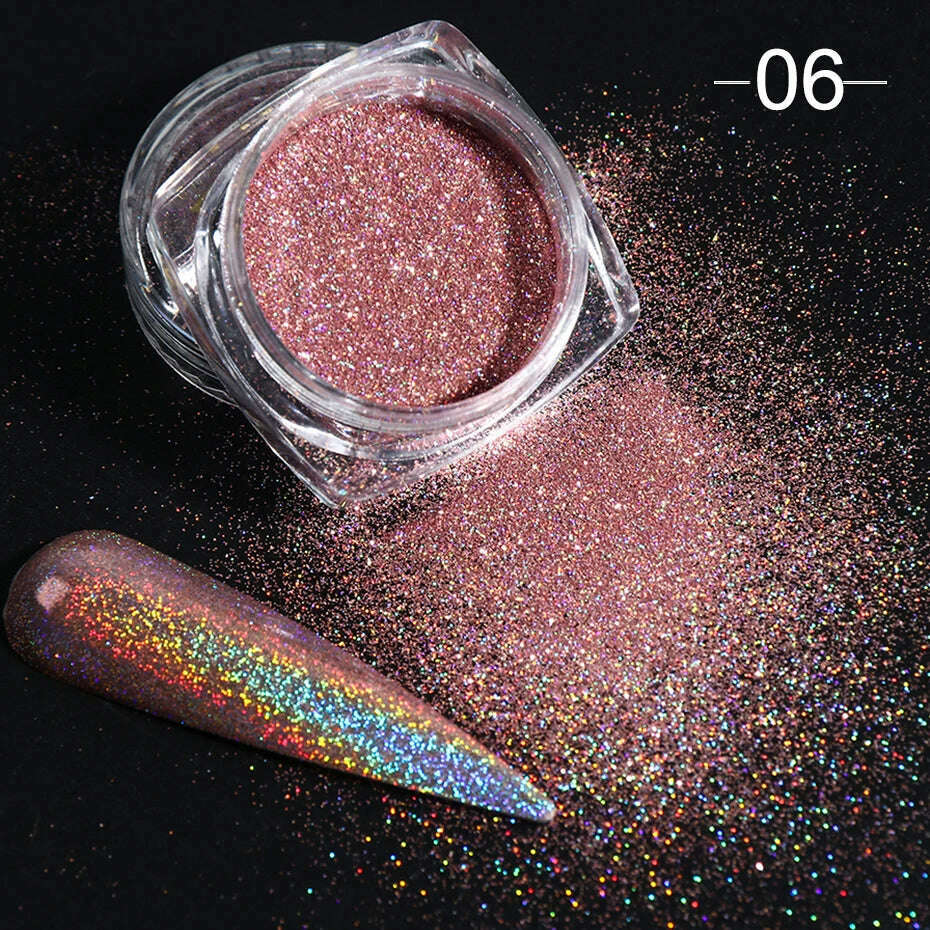 KIMLUD, Holographic Solid Mirror Nail Glitter Laser Metallic Rubbing Dust Chrome Powder Shinning Manicure Decoration Pigment CHLF01-07-1, 1028-06, KIMLUD APPAREL - Womens Clothes