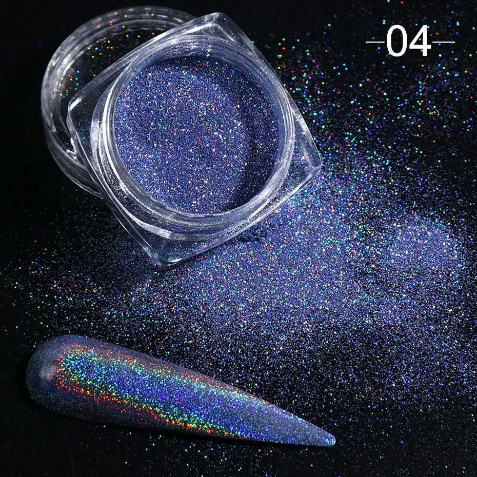 KIMLUD, Holographic Solid Mirror Nail Glitter Laser Metallic Rubbing Dust Chrome Powder Shinning Manicure Decoration Pigment CHLF01-07-1, 1028-04, KIMLUD APPAREL - Womens Clothes