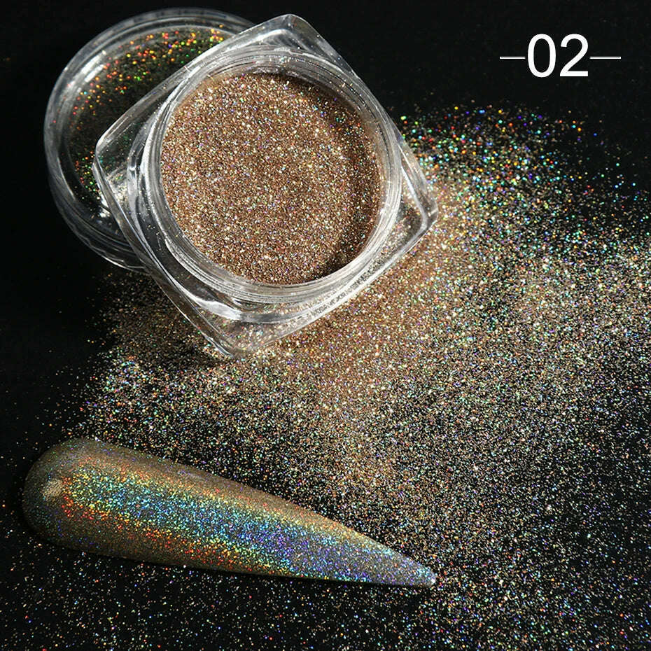 KIMLUD, Holographic Solid Mirror Nail Glitter Laser Metallic Rubbing Dust Chrome Powder Shinning Manicure Decoration Pigment CHLF01-07-1, 1028-02, KIMLUD APPAREL - Womens Clothes