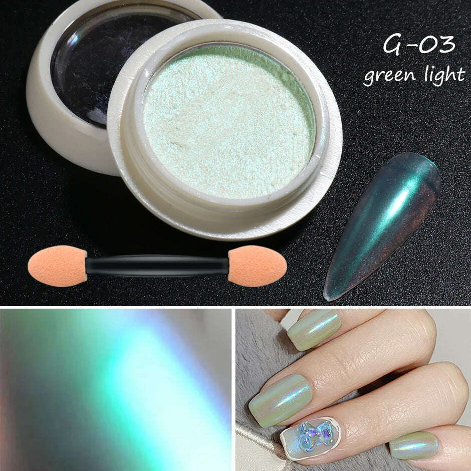 KIMLUD, Holographic Solid Mirror Nail Glitter Laser Metallic Rubbing Dust Chrome Powder Shinning Manicure Decoration Pigment CHLF01-07-1, G-03, KIMLUD APPAREL - Womens Clothes