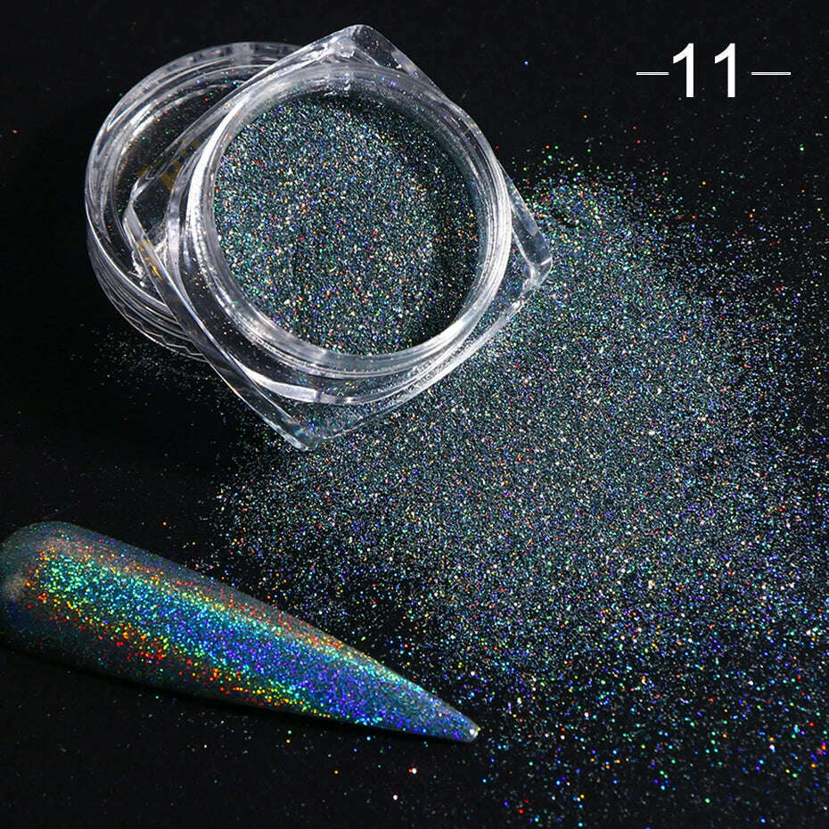 KIMLUD, Holographic Solid Mirror Nail Glitter Laser Metallic Rubbing Dust Chrome Powder Shinning Manicure Decoration Pigment CHLF01-07-1, 1028-11, KIMLUD APPAREL - Womens Clothes