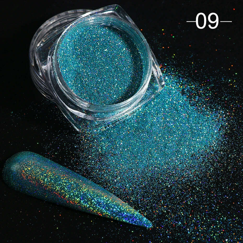 KIMLUD, Holographic Solid Mirror Nail Glitter Laser Metallic Rubbing Dust Chrome Powder Shinning Manicure Decoration Pigment CHLF01-07-1, 1028-09, KIMLUD APPAREL - Womens Clothes